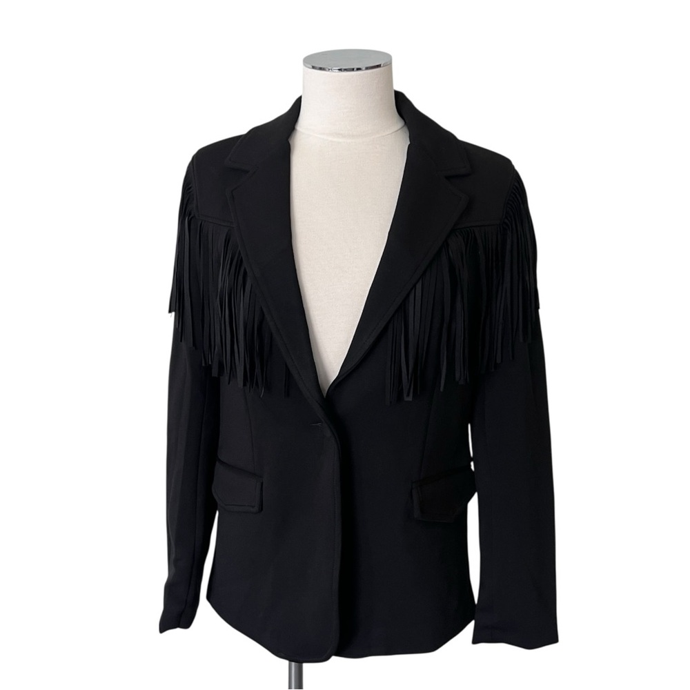 New BLANK NYC Fringe Blazer Jacket Black Sz S